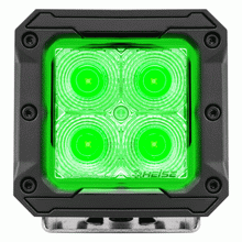Load image into Gallery viewer, Product shot of Heise 3&quot; Green Cube on white background. Uninstalled and lit with green light.. 

